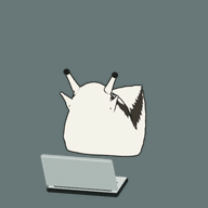 My self-made avatar sitting at a laptop